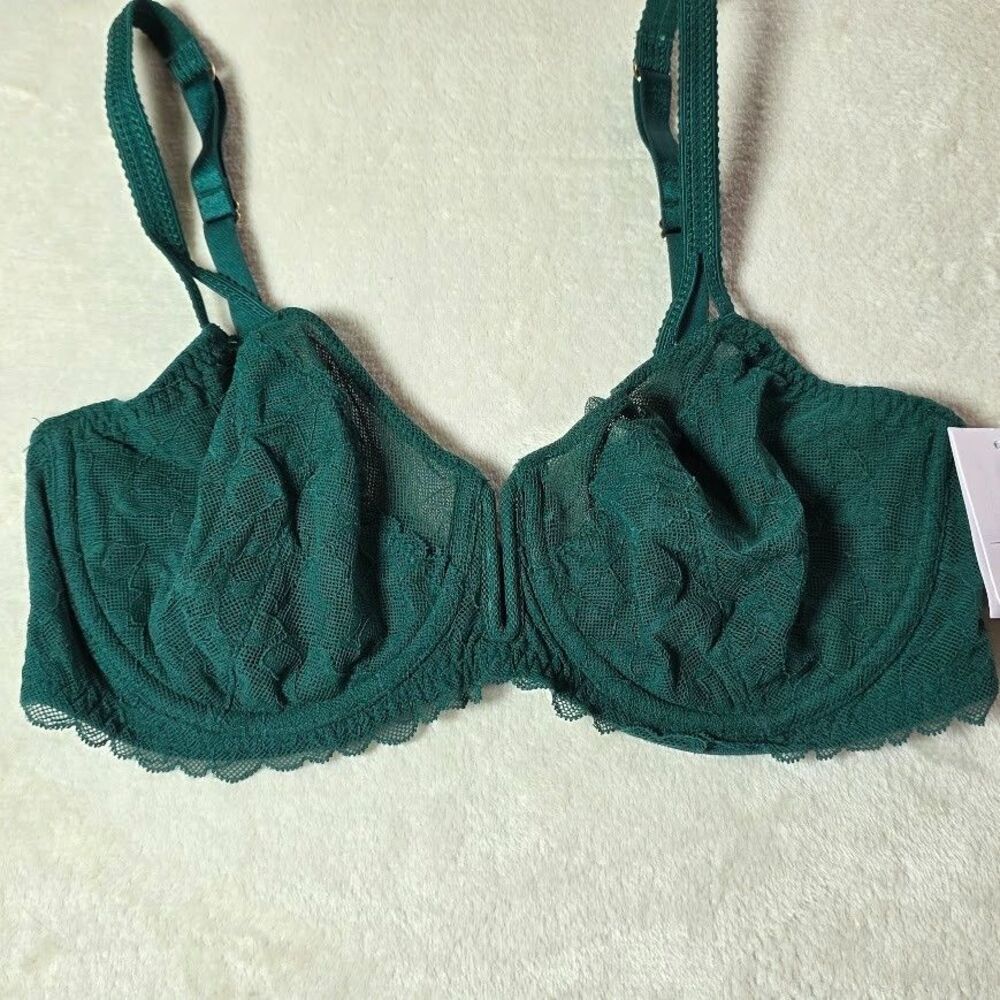 Women's Balconette Coverage Unlined Bra - Auden - Green 34D Lace Back Clip